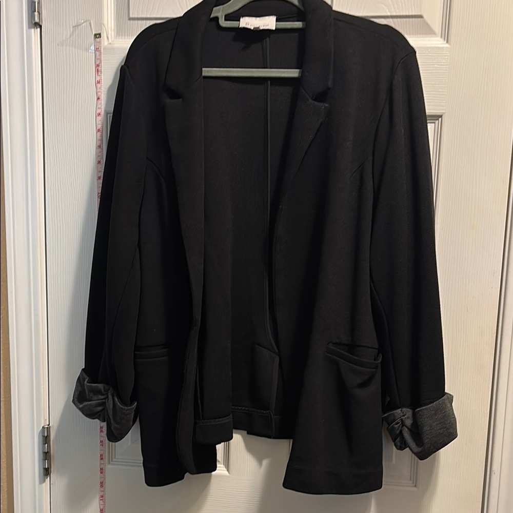 Skies Are Blue Black Blazer Relaxed Fit Open Front